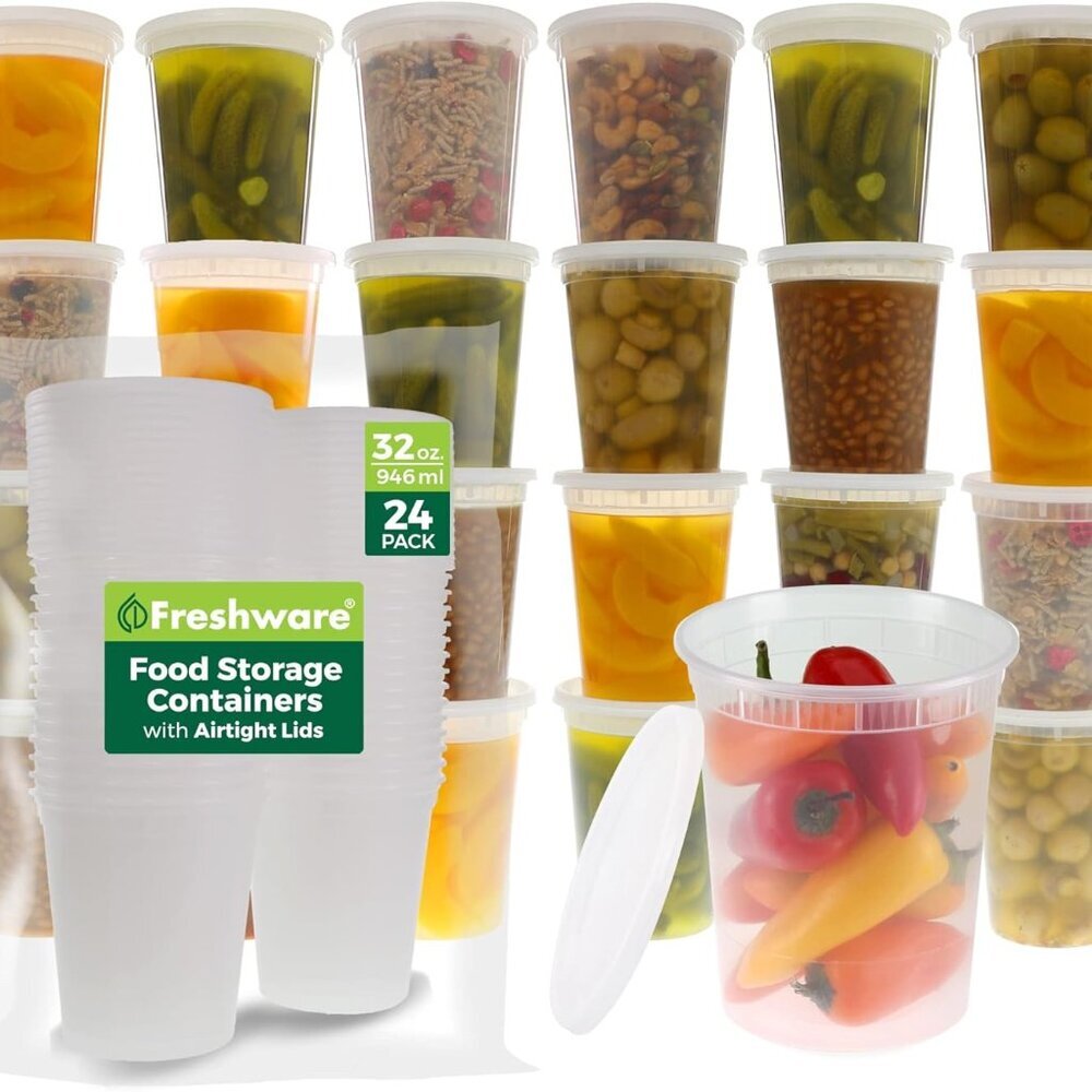 Food Storage Containers [24 Set] 32 oz Plastic Deli Containers with Lids, Slime,